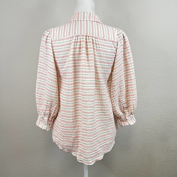 Ann Mashburn Knit Blouse Women's S Pink Stripe V-neck Relaxed Balloon Sleeves - Picture 4 of 8